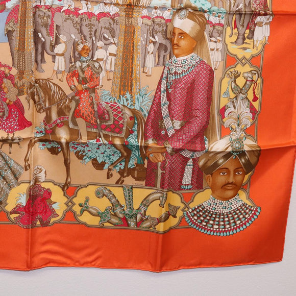HERMES Carre 90 Scarf ""MAHARAJAS"" Silk Orange Auth am11861M