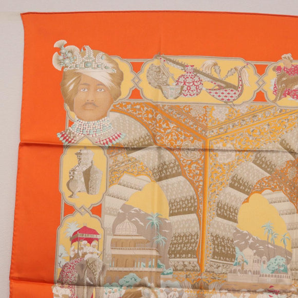 HERMES Carre 90 Scarf ""MAHARAJAS"" Silk Orange Auth am11861M