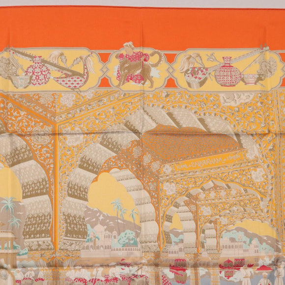 HERMES Carre 90 Scarf ""MAHARAJAS"" Silk Orange Auth am11861M