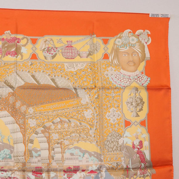 HERMES Carre 90 Scarf ""MAHARAJAS"" Silk Orange Auth am11861M