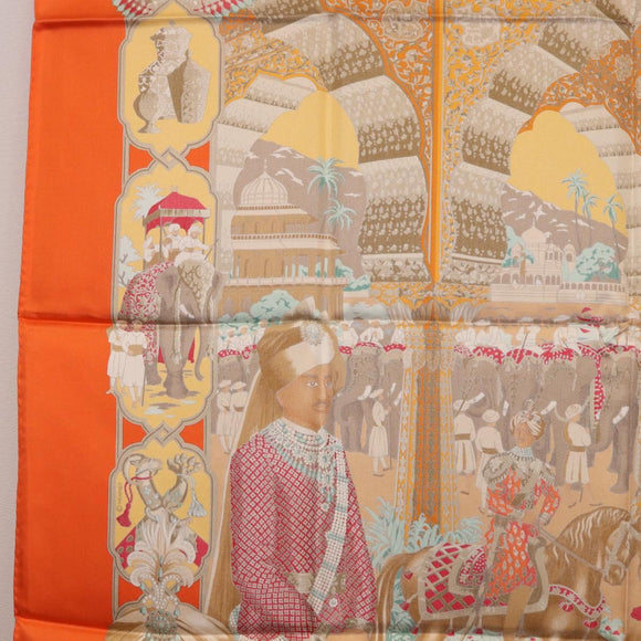 HERMES Carre 90 Scarf ""MAHARAJAS"" Silk Orange Auth am11861M