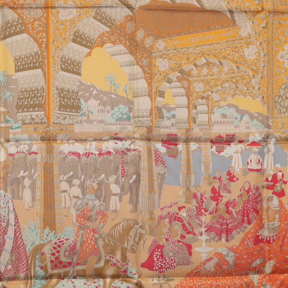 HERMES Carre 90 Scarf ""MAHARAJAS"" Silk Orange Auth am11861M