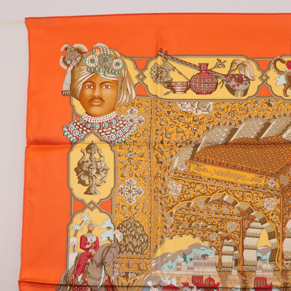 HERMES Carre 90 Scarf ""MAHARAJAS"" Silk Orange Auth am11861M