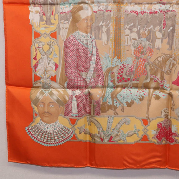 HERMES Carre 90 Scarf ""MAHARAJAS"" Silk Orange Auth am11861M