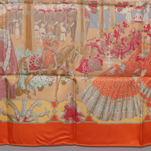 HERMES Carre 90 Scarf ""MAHARAJAS"" Silk Orange Auth am11861M