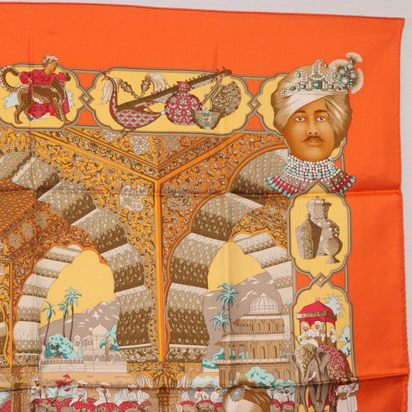 HERMES Carre 90 Scarf ""MAHARAJAS"" Silk Orange Auth am11861M