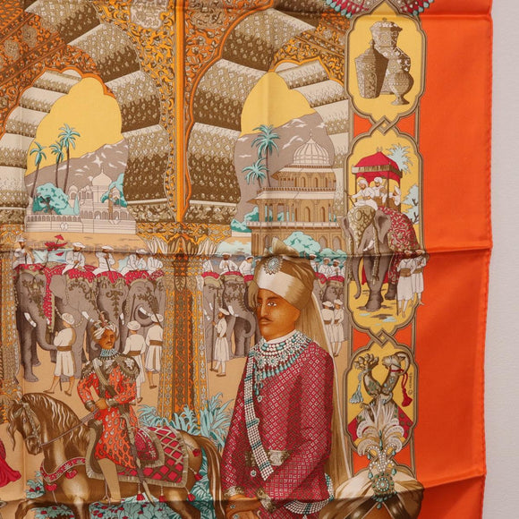 HERMES Carre 90 Scarf ""MAHARAJAS"" Silk Orange Auth am11861M