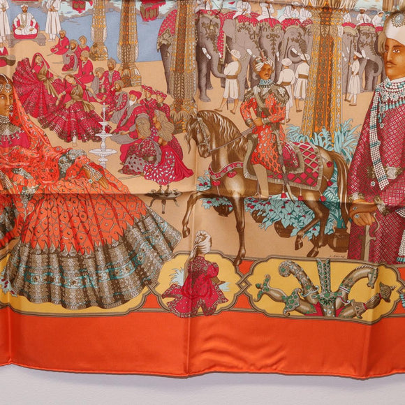 HERMES Carre 90 Scarf ""MAHARAJAS"" Silk Orange Auth am11861M
