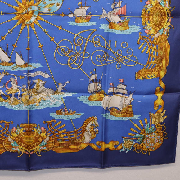 HERMES Carre 90 Scarf ""VOILES DE LUMIERE"" Silk Blue Auth am11862M