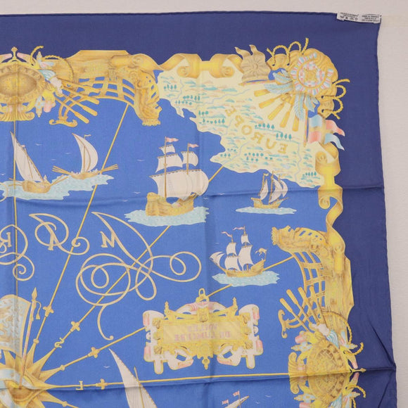 HERMES Carre 90 Scarf ""VOILES DE LUMIERE"" Silk Blue Auth am11862M