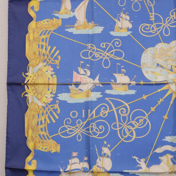 HERMES Carre 90 Scarf ""VOILES DE LUMIERE"" Silk Blue Auth am11862M