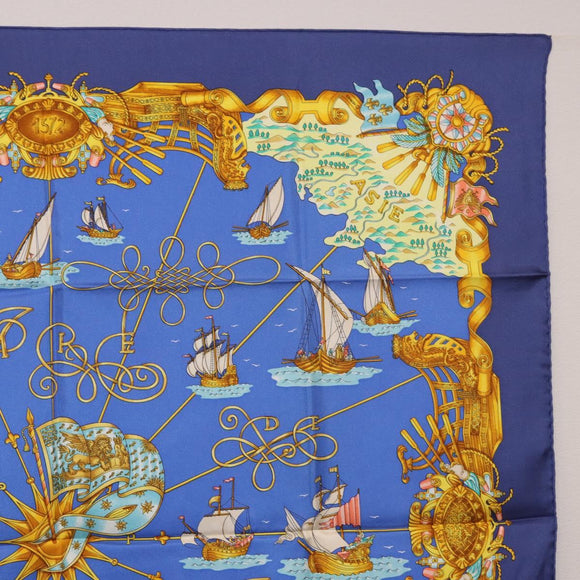 HERMES Carre 90 Scarf ""VOILES DE LUMIERE"" Silk Blue Auth am11862M