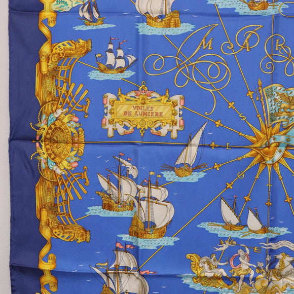 HERMES Carre 90 Scarf ""VOILES DE LUMIERE"" Silk Blue Auth am11862M