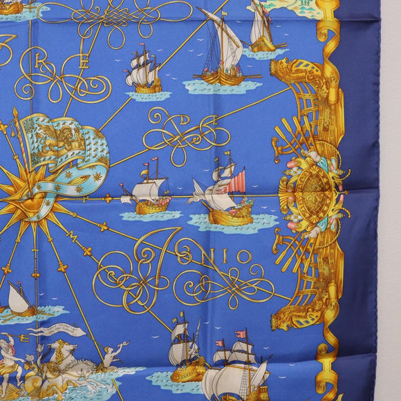 HERMES Carre 90 Scarf ""VOILES DE LUMIERE"" Silk Blue Auth am11862M