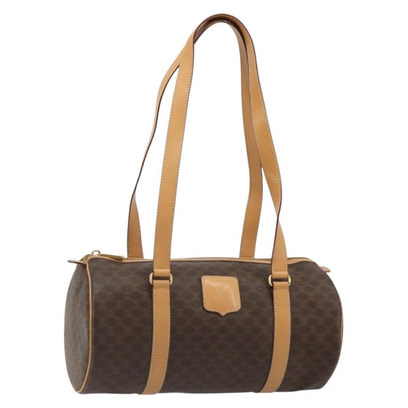 CELINE Macadam Canvas Hand Bag PVC Leather Brown Gold Auth am11863V