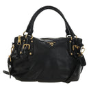 PRADA Hand Bag Leather 2way Black Gold Auth am11866V-1