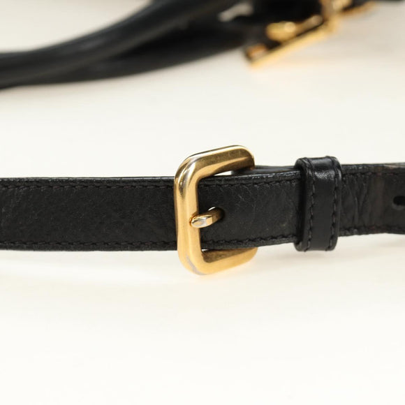 PRADA Hand Bag Leather 2way Black Gold Auth am11866V
