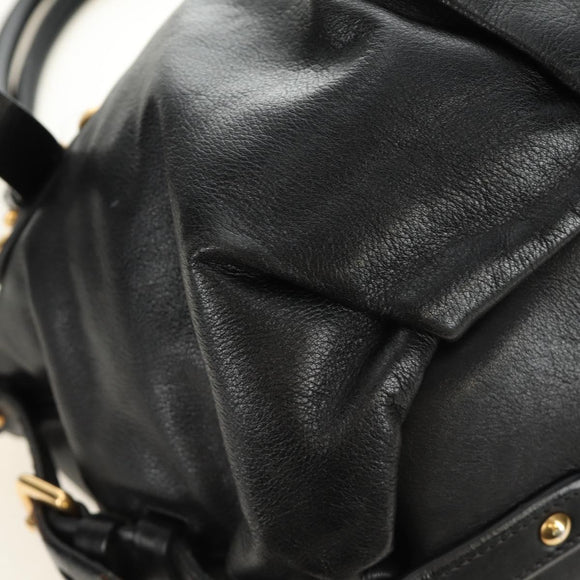 PRADA Hand Bag Leather 2way Black Gold Auth am11866V