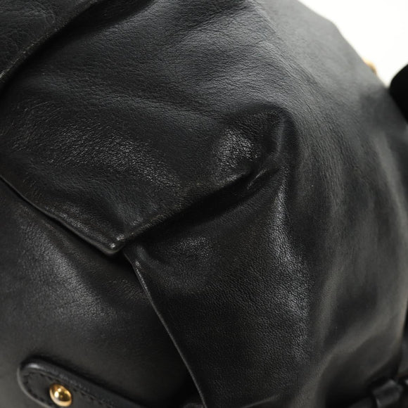 PRADA Hand Bag Leather 2way Black Gold Auth am11866V