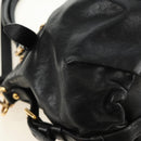 PRADA Hand Bag Leather 2way Black Gold Auth am11866V-18