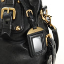 PRADA Hand Bag Leather 2way Black Gold Auth am11866V-21