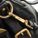 PRADA Hand Bag Leather 2way Black Gold Auth am11866V-22