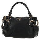 PRADA Hand Bag Leather 2way Black Gold Auth am11866V-13