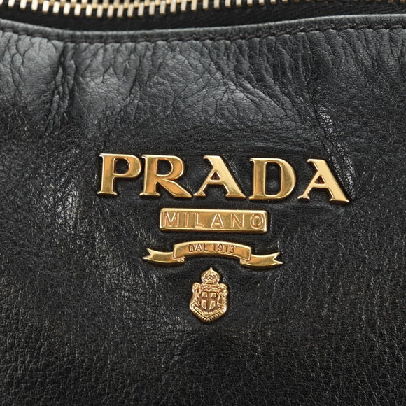 PRADA Hand Bag Leather 2way Black Gold Auth am11866V