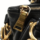 PRADA Hand Bag Leather 2way Black Gold Auth am11866V-24