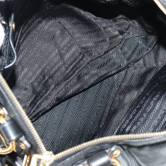PRADA Hand Bag Leather 2way Black Gold Auth am11866V