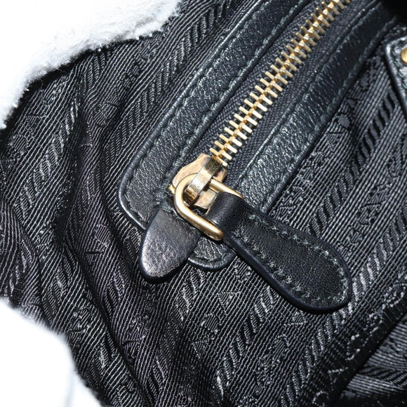 PRADA Hand Bag Leather 2way Black Gold Auth am11866V