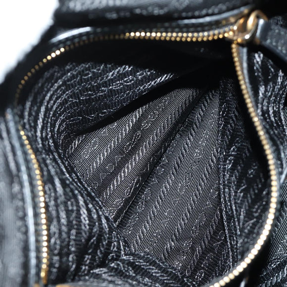 PRADA Hand Bag Leather 2way Black Gold Auth am11866V