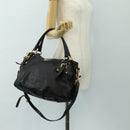 PRADA Hand Bag Leather 2way Black Gold Auth am11866V-30