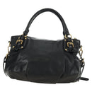 PRADA Hand Bag Leather 2way Black Gold Auth am11866V-2