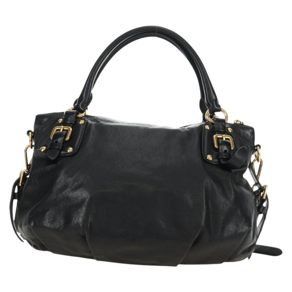PRADA Hand Bag Leather 2way Black Gold Auth am11866V