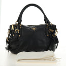 PRADA Hand Bag Leather 2way Black Gold Auth am11866V-12