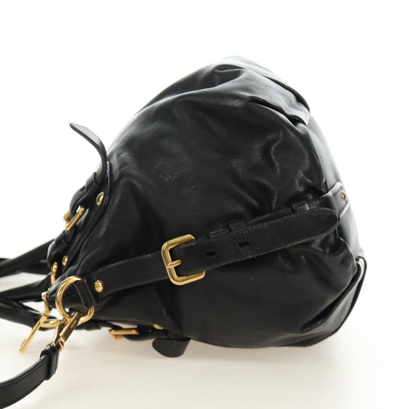 PRADA Hand Bag Leather 2way Black Gold Auth am11866V