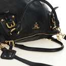 PRADA Hand Bag Leather 2way Black Gold Auth am11866V-6