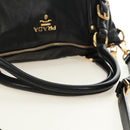 PRADA Hand Bag Leather 2way Black Gold Auth am11866V-7