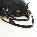 PRADA Hand Bag Leather 2way Black Gold Auth am11866V-8