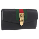 GUCCI Silvi Web Sherry Line Long Wallet Leather Black Red 476084 Auth am11867V-1