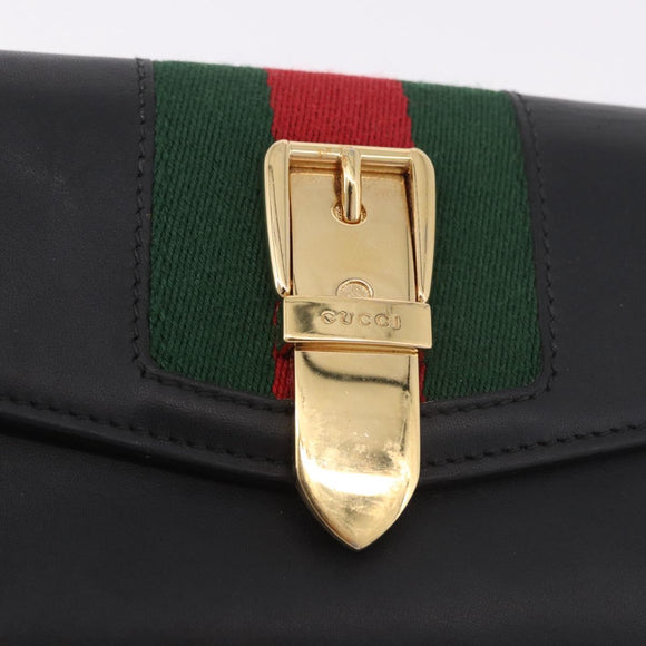 GUCCI Silvi Web Sherry Line Long Wallet Leather Black Red 476084 Auth am11867V