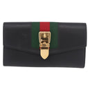 GUCCI Silvi Web Sherry Line Long Wallet Leather Black Red 476084 Auth am11867V-13