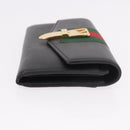 GUCCI Silvi Web Sherry Line Long Wallet Leather Black Red 476084 Auth am11867V-3