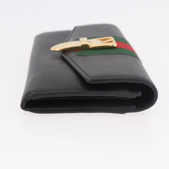 GUCCI Silvi Web Sherry Line Long Wallet Leather Black Red 476084 Auth am11867V