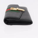 GUCCI Silvi Web Sherry Line Long Wallet Leather Black Red 476084 Auth am11867V-4