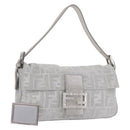 FENDI Zucca Canvas Mamma Baguette Rhinestone Shoulder Bag Silver Auth am11868SM-1