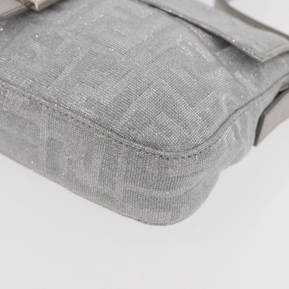 FENDI Zucca Canvas Mamma Baguette Rhinestone Shoulder Bag Silver Auth am11868SM