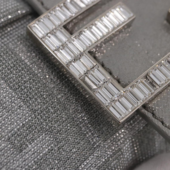 FENDI Zucca Canvas Mamma Baguette Rhinestone Shoulder Bag Silver Auth am11868SM