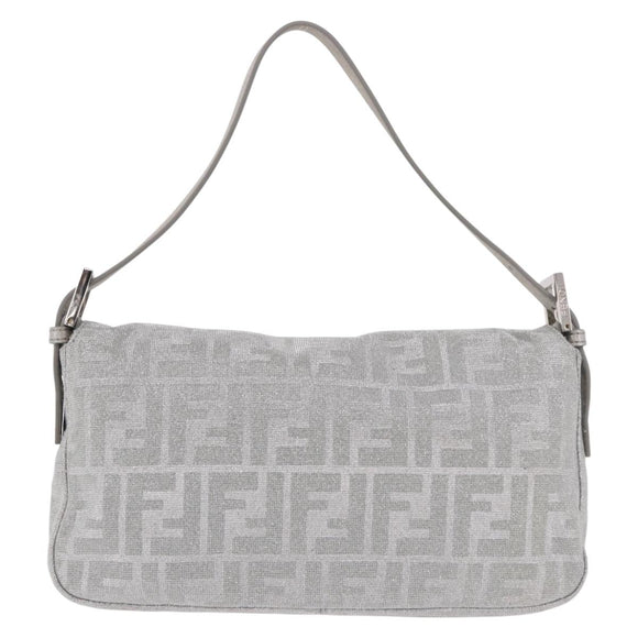 FENDI Zucca Canvas Mamma Baguette Rhinestone Shoulder Bag Silver Auth am11868SM